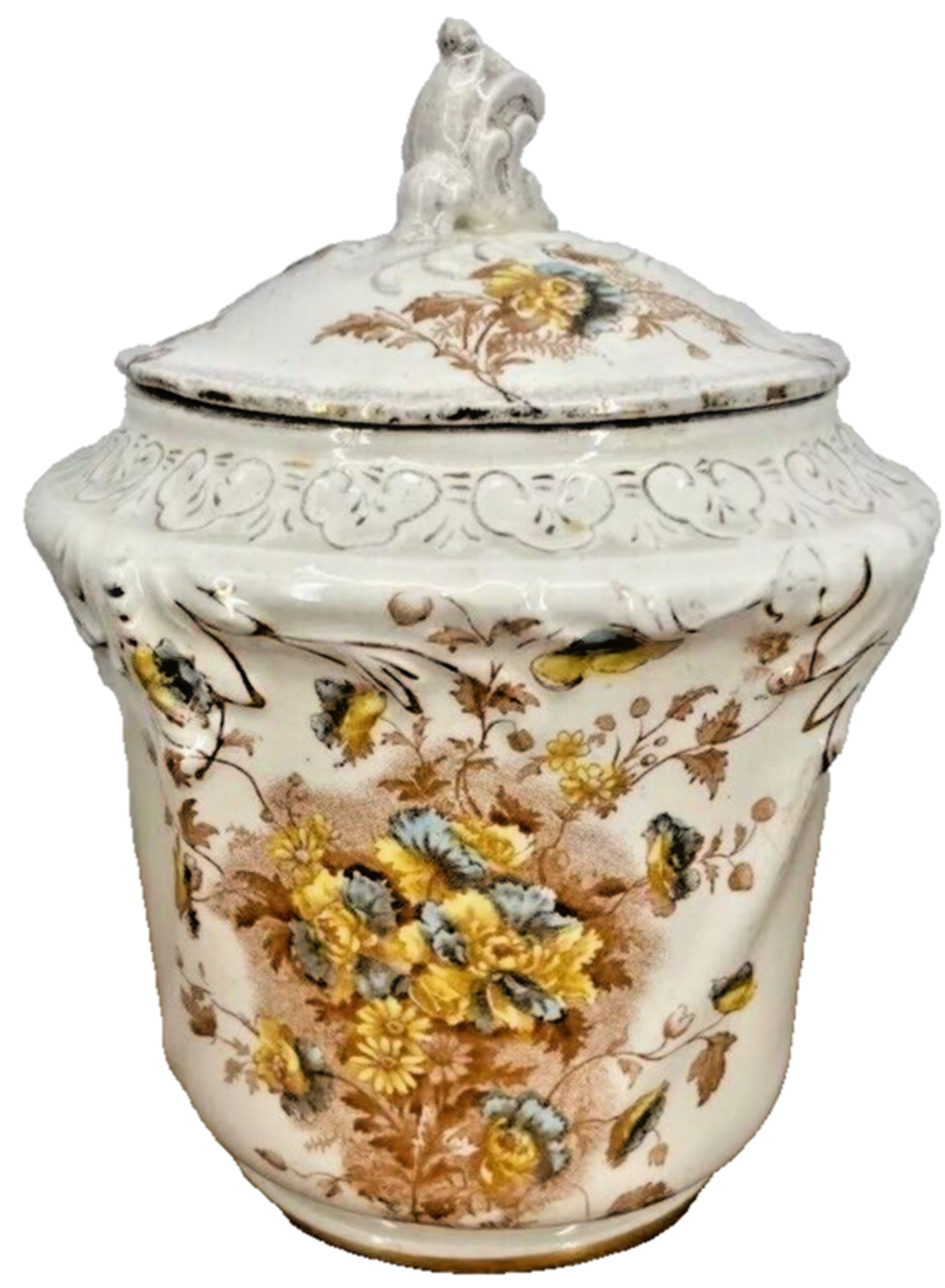 S.P and Co. England Ripon Floral Porcelain Transferware 7.5" Biscuit Cookie Jar